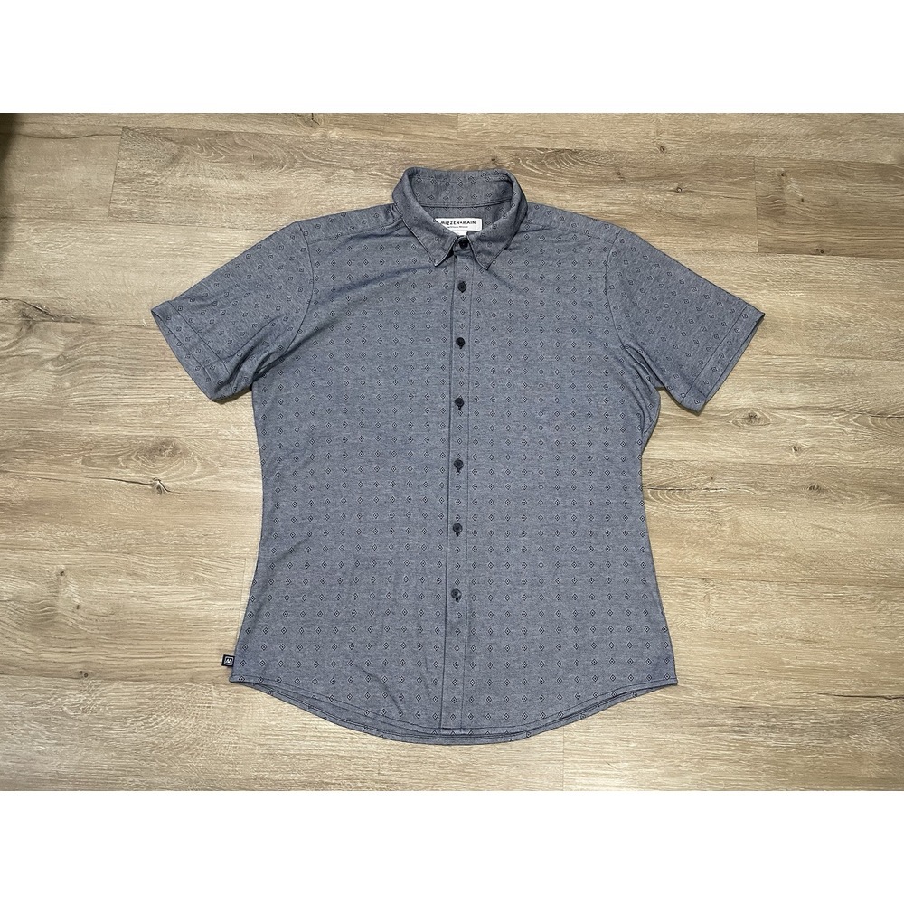 Mizzen + Main Mens Sz L Trim Standard Fit Blue Geometric Pattern Short Sleeve